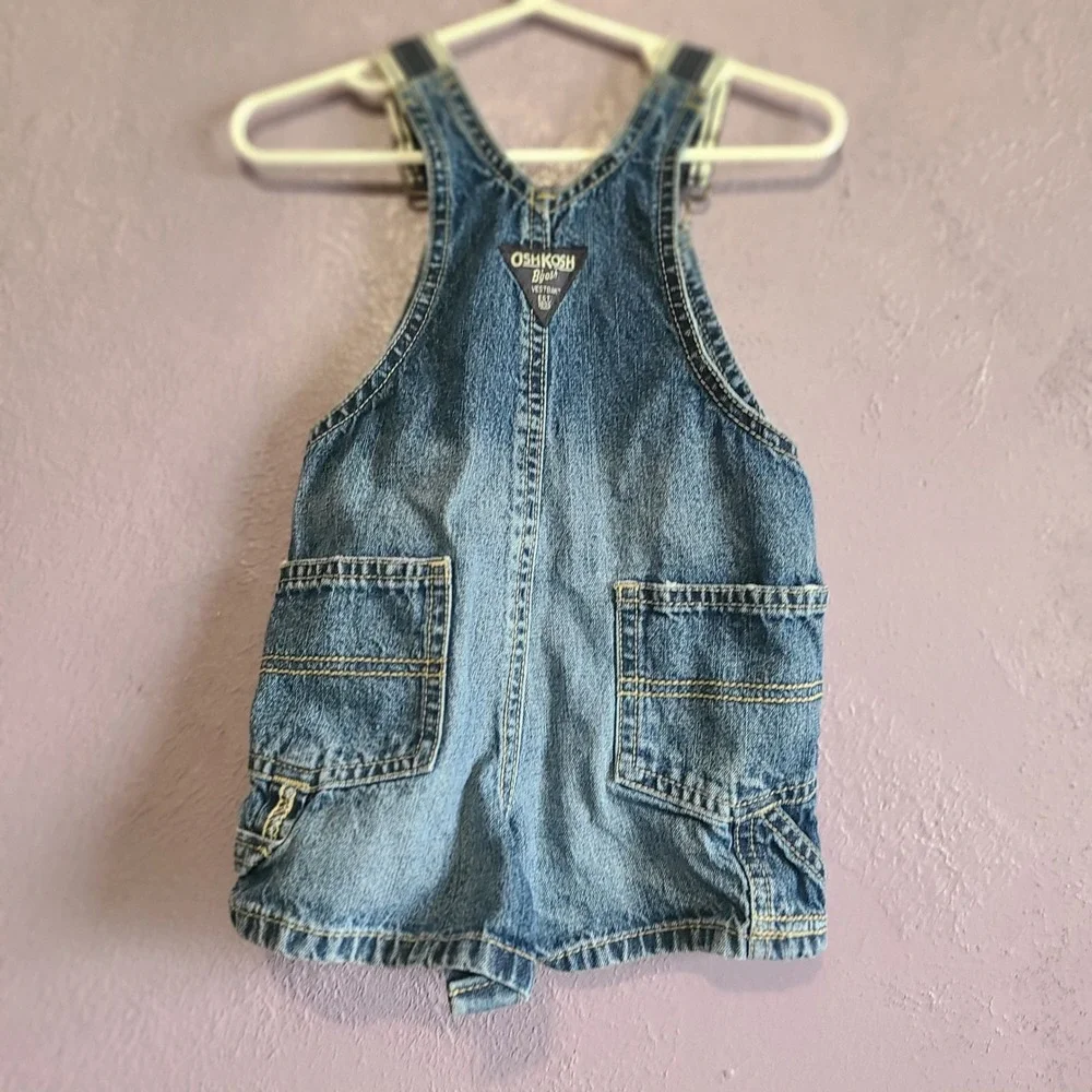 OshKosh Bgosh Shortalls Kids 9M Blue Denim Carpenter Vestbak Adjustable Straps